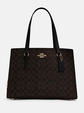 Coach Tatum Carryall Signature Canvas Tote with Black Straps